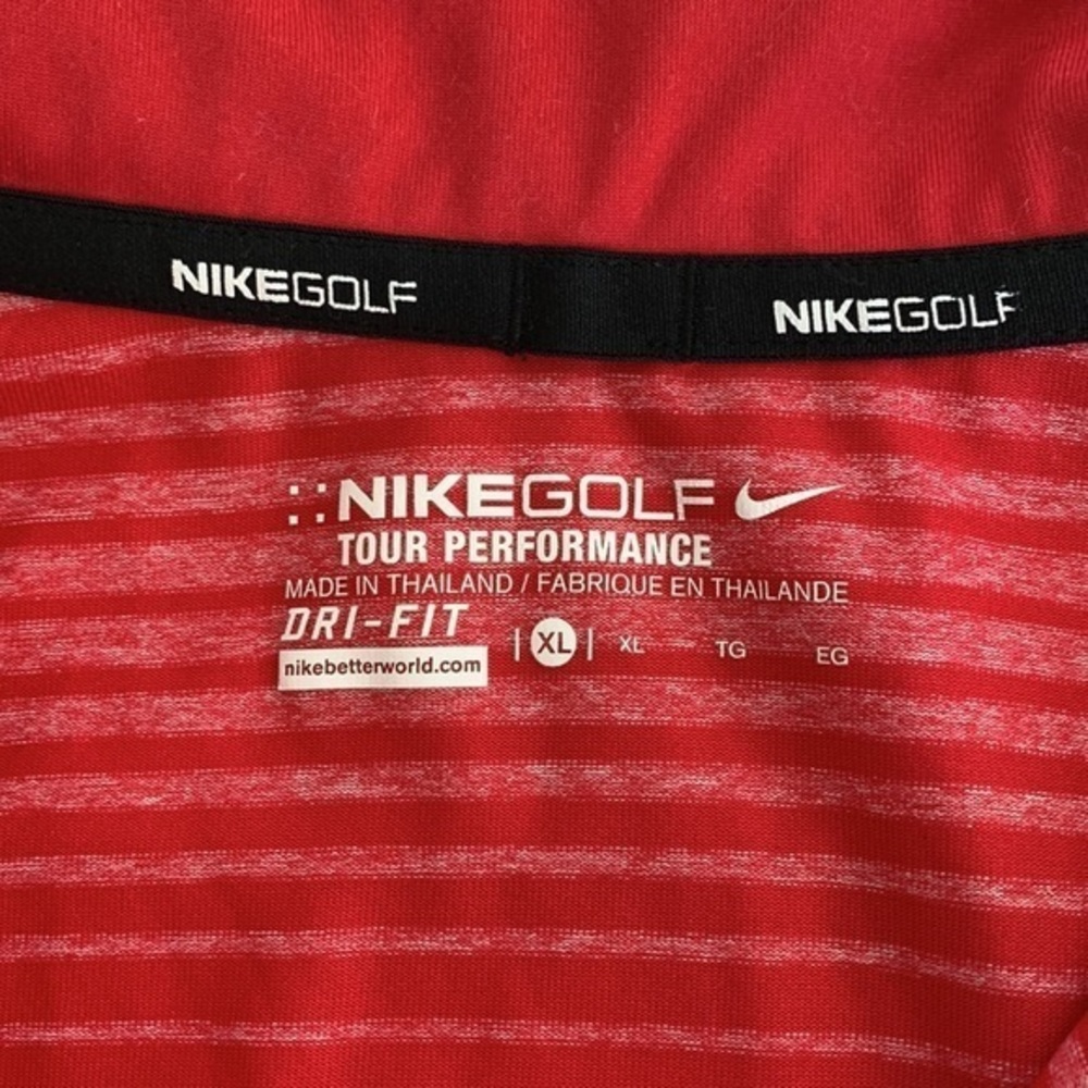 Nike Golf Dri-Fit men's polo shirt.‎  Size XL.  Red with white stripes. EUC - Picture 7 of 10